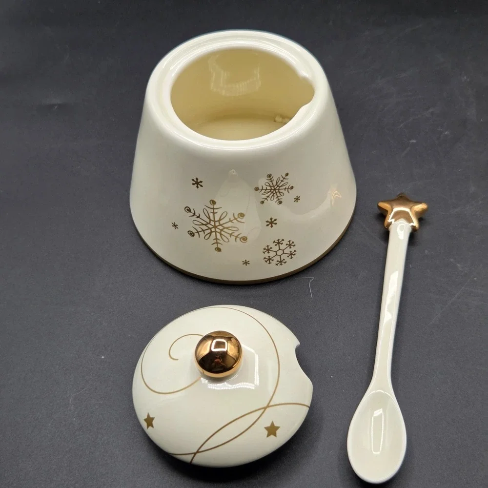 Russ SNOWLIT SETTING teapot & sugar and‎ creamer  CHRISTMAS TREE GOLD STAR